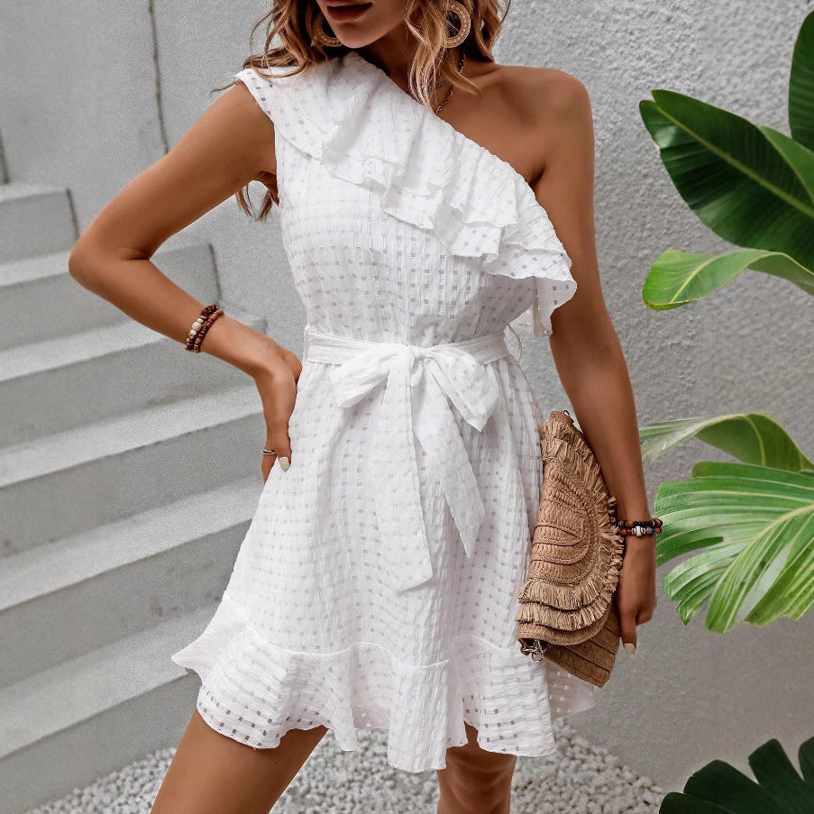 Elegant Off-Shoulder Irregular White Womens Dress