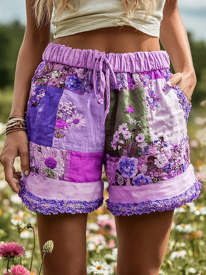 European And American Retro Floral Print Casual Womens Shorts