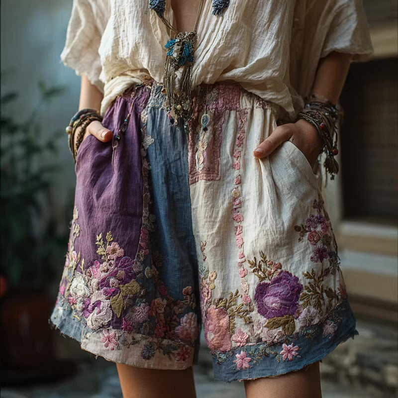 Retro Floral Print Casual Womens Shorts