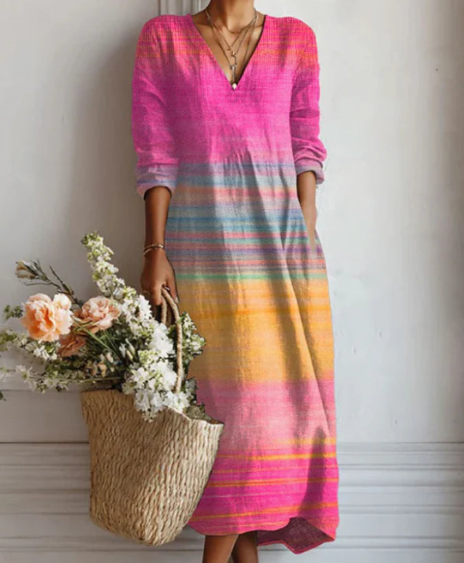 Lady's Linen Long-sleeved Dress