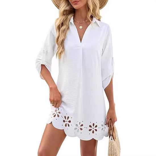 V-neck Long-sleeve Cutout Burnout Floral Dress