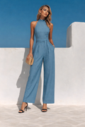 Summer One-shoulder Sleeveless Belted Jumpsuit