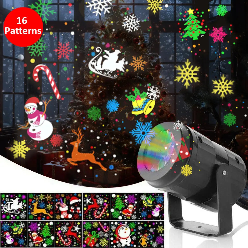 16-Pattern Christmas Projector Light – Indoor & Outdoor Holiday Decoration