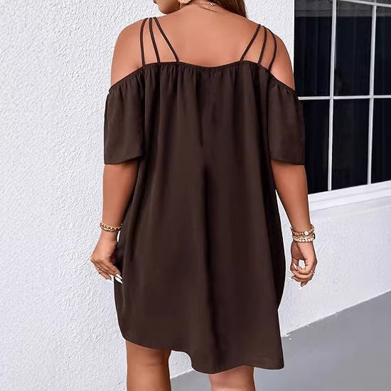 European And American Women's Solid-Color Off-Shoulder Fashion Dress