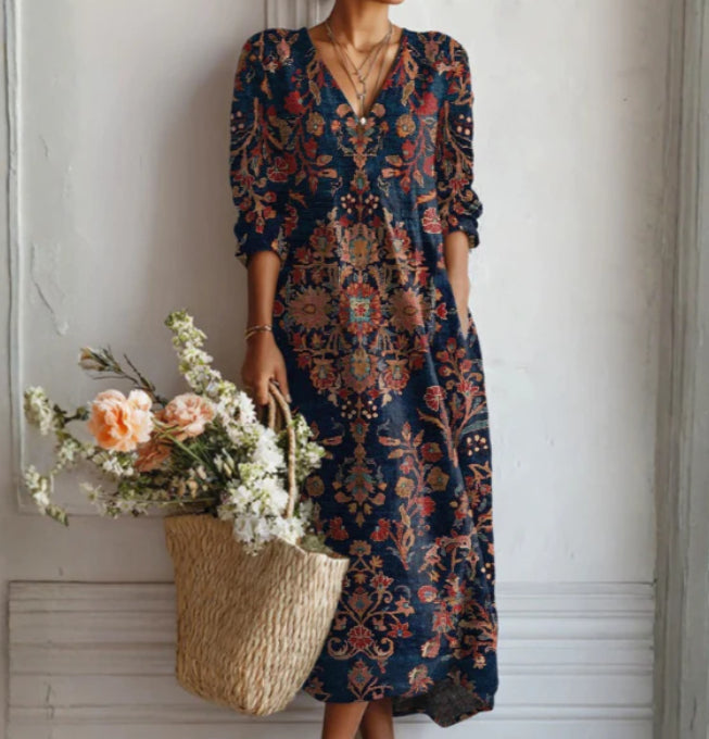 Lady's Linen Long-sleeved Dress