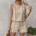 Womens Casual Striped Sleeveless Fashion Top And Shorts Two-Piece Set