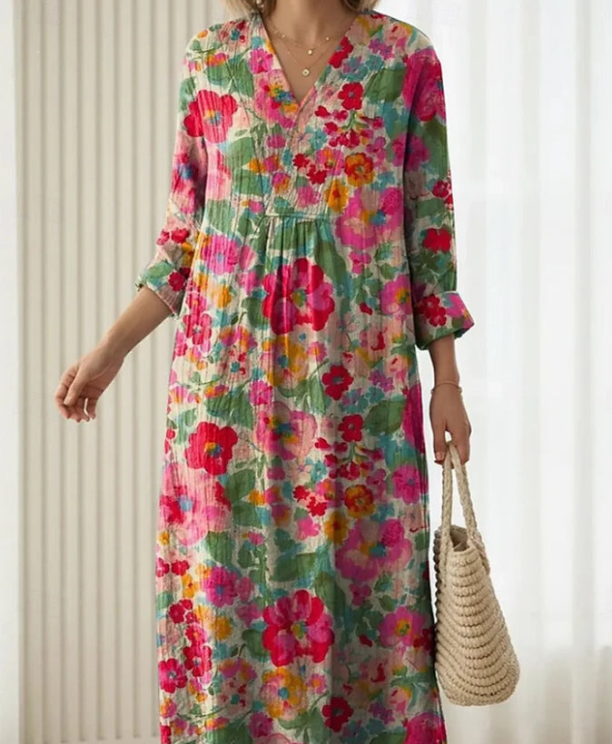 Lady's Linen Long-sleeved Dress